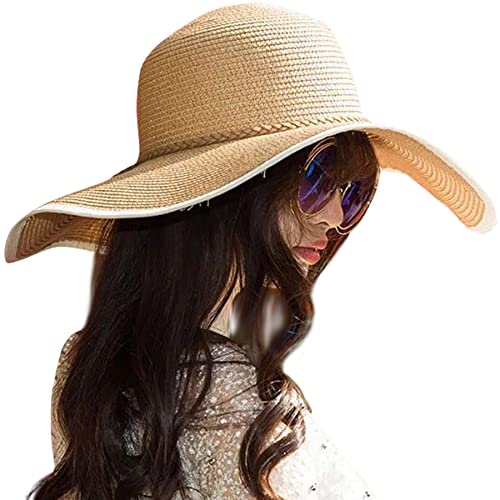 Lanzom Womens 5.5 Inches Wide Brim Straw Hat Floppy Foldable Roll up Cap Beach Sun Hat - Style Heist