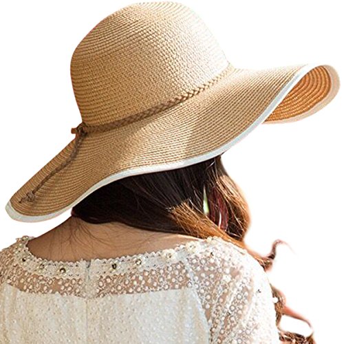 Lanzom Womens 5.5 Inches Wide Brim Straw Hat Floppy Foldable Roll up Cap Beach Sun Hat - Style Heist