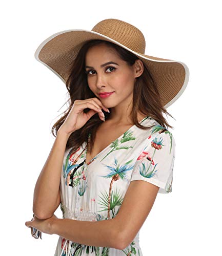 Lanzom Womens 5.5 Inches Wide Brim Straw Hat Floppy Foldable Roll up Cap Beach Sun Hat - Style Heist