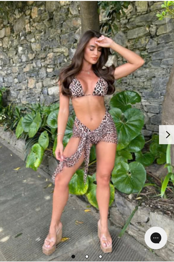 LEOPARD TRIANGLE BIKINI AND SARONG SET - Style Heist