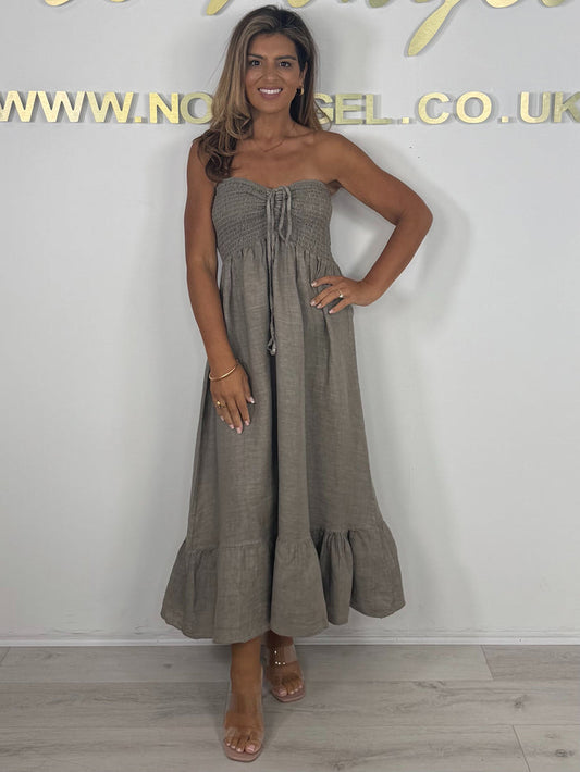 Linen Smocked Bardot Maxi Dress (7 Colours)