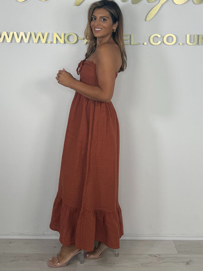 Linen Smocked Bardot Maxi Dress (7 Colours)