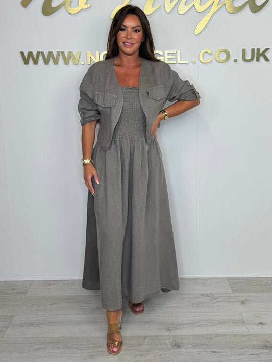 Linen Smocked Dress With Over Jacket (6 Colours)