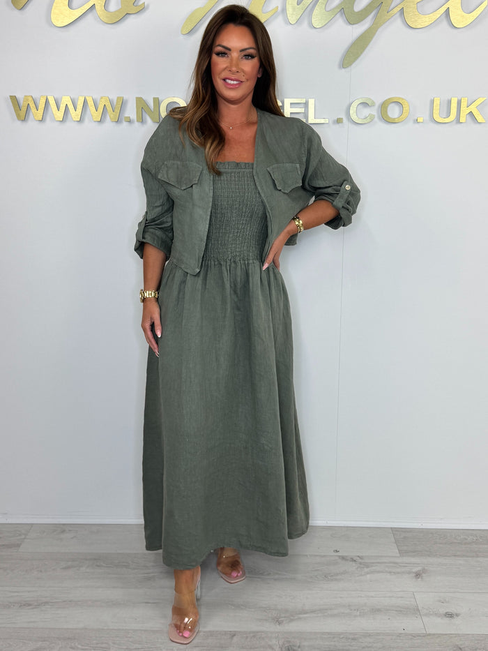 Linen Smocked Dress With Over Jacket (6 Colours)