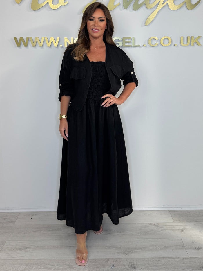 Linen Smocked Dress With Over Jacket (6 Colours)