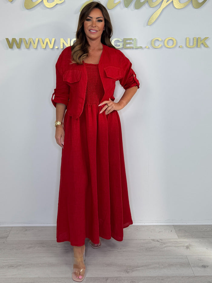 Linen Smocked Dress With Over Jacket (6 Colours)