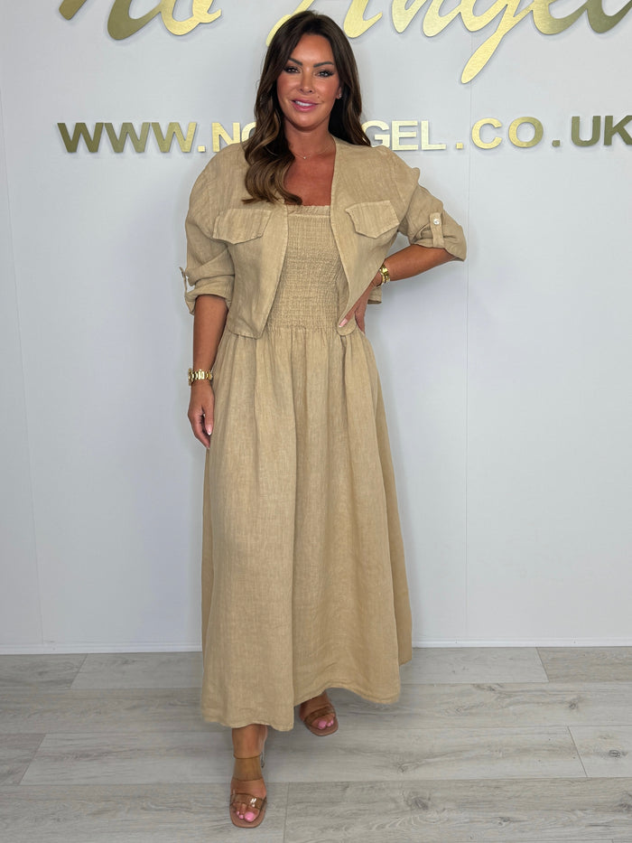 Linen Smocked Dress With Over Jacket (6 Colours)