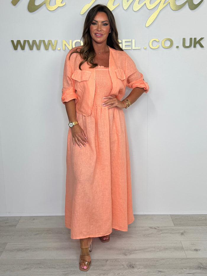 Linen Smocked Dress With Over Jacket (6 Colours)