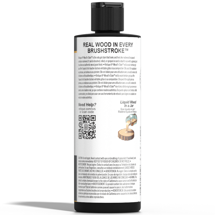 Retique It Liquid Wood Wood'n Stain in Classic Black, 8 oz bottle, showing the stain's rich black color and packaging.
