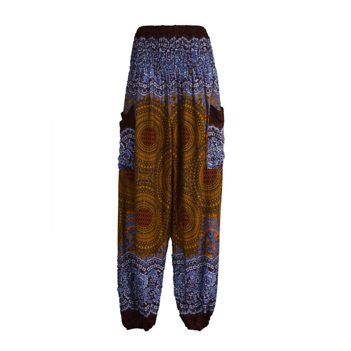 loose mandala pants with pockets, brown