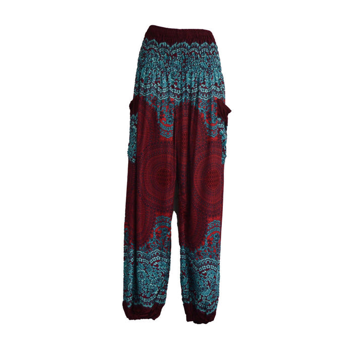 loose mandala pants with pockets, red