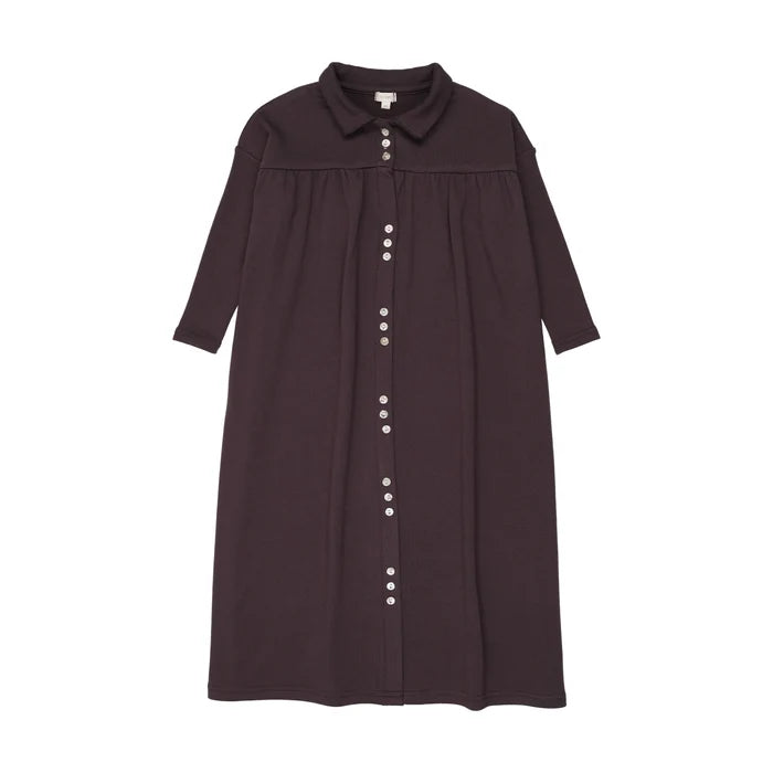 maxi dress cluster button front with collar - eggplant