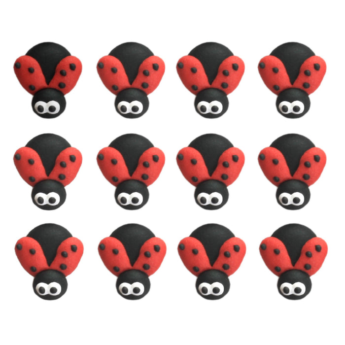 Lady Bug Royal Icing Topper great for decorating your own chocolates, candy, cookies, cake, cupcakes, and more. Hand piped of edible royal icing, safely packed and ready to use out of the box.  Kosher. Caljava