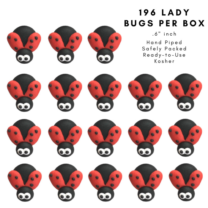 Lady Bug Royal Icing Topper great for decorating your own chocolates, candy, cookies, cake, cupcakes, and more. Hand piped of edible royal icing, safely packed and ready to use out of the box.  Kosher. Caljava