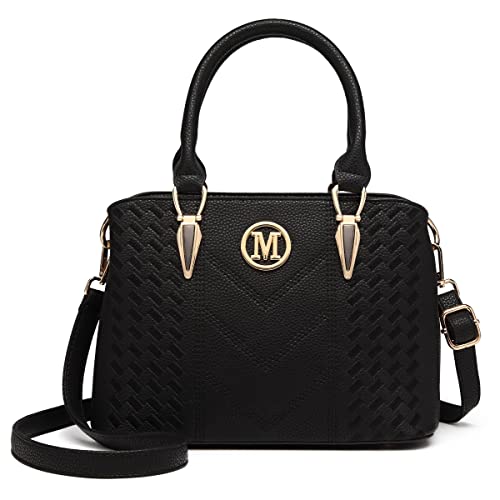 Miss Lulu Women Top Handle Bag Woven pattern and Chevron Shoulder Bag Front M Logo Handbags