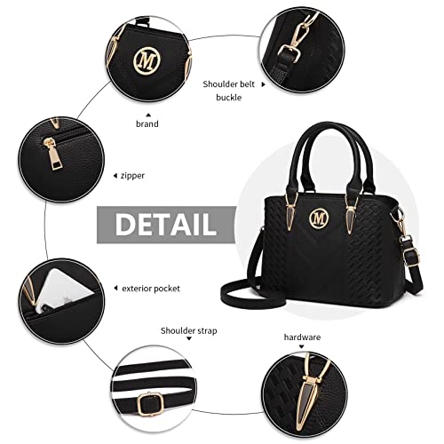 Miss Lulu Women Top Handle Bag Woven pattern and Chevron Shoulder Bag Front M Logo Handbags