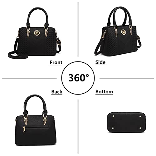 Miss Lulu Women Top Handle Bag Woven pattern and Chevron Shoulder Bag Front M Logo Handbags