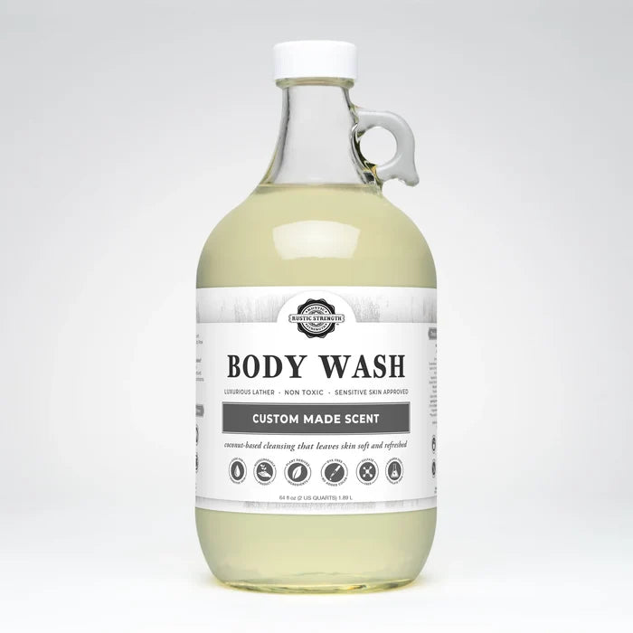 Rustic Strength, Body Wash, 64oz Glass, Custom Made Scent