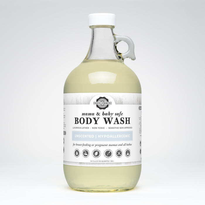 Rustic Strength, Body Wash, 64oz Glass, Mama + Baby Safe