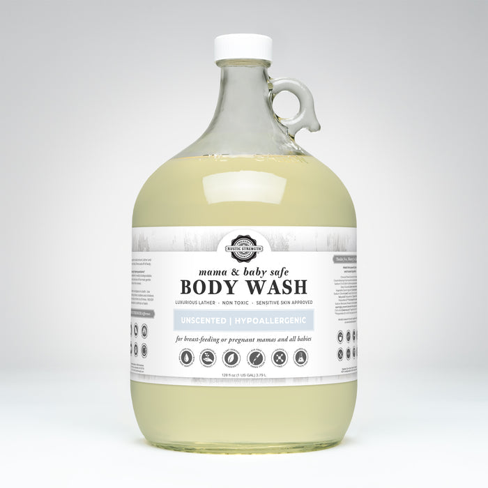 Rustic Strength, Body Wash, 128oz Glass, Mama + Baby Safe