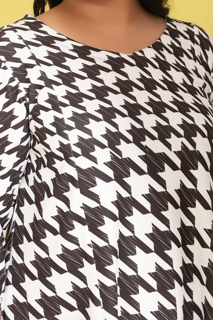 Monochrome Houndstooth Printed Dress