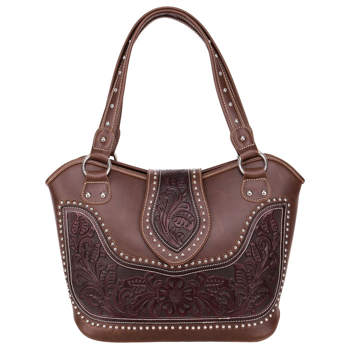 Concealed Carry Western Tooled Leather Purse Coffee