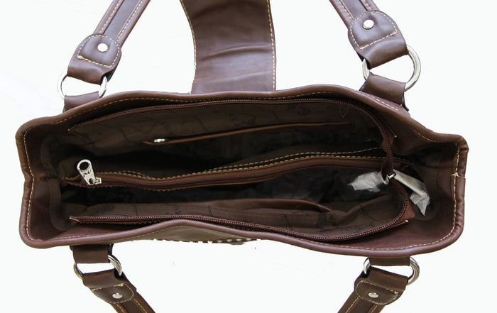 Concealed Carry Western Tooled Leather Purse coffee color multicompartment interior