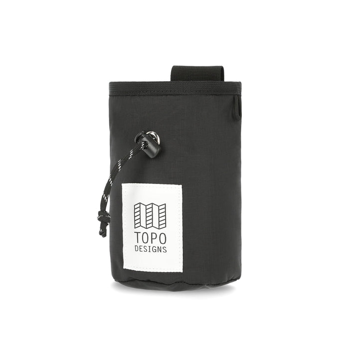 Topo Designs Mountain Chalk Bag for rock climbing and bouldering in lightweight recycled black nylon.