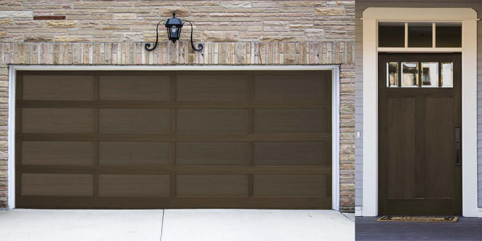 Retique It Multi-purpose Smooth Finish Kit (Large) in charcoal for exterior wood surfaces, shown on a garage door.