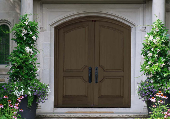 Retique It Multi-purpose Smooth Finish Kit (Large) in Charcoal for exterior wood surfaces, showcasing the top coat application on a door.