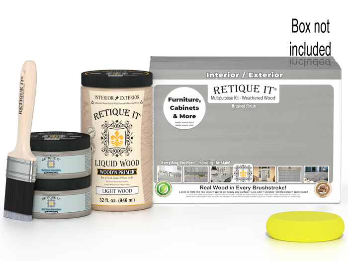 Large Weathered Wood Multi-purpose Smooth Finish Kit by Retique It Wood'n Finish Kits with box and tools.