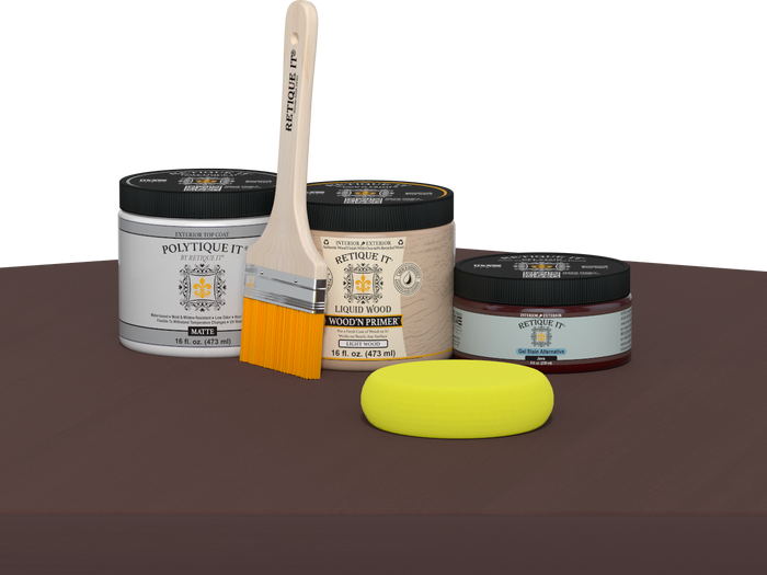 Retique It Java Multi-purpose Smooth Finish Kit for exterior wood, featuring a matte top coat in a natural wood tone.
