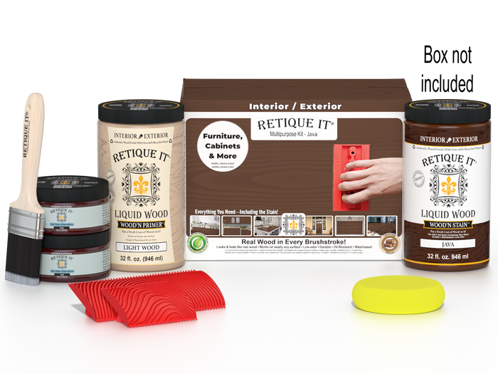 Large Java Wood'n Finish Kit by Retique It includes wood finishing tools and supplies in a durable box for multi-purpose wood projects.