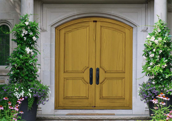 Retique It Wood'n Finish Kit in Old Oak, large size, shown on a double front door with detailed wood grain finish.