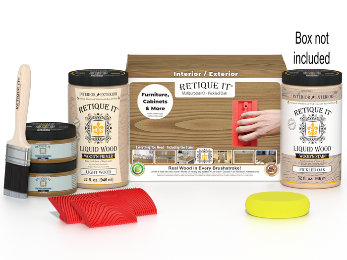 Large Wood'n Kit by Retique It in Pickled Oak, featuring wood finish supplies and tools for multi-purpose wood finishing projects.