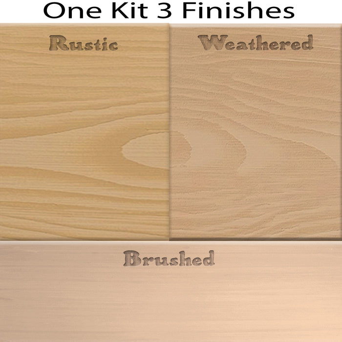 Swatch of Retique It Wood'n Kit in Pickled Oak showing three finish options for wood refinishing projects.