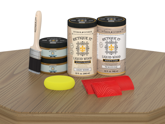 Large Wood'n Kit in Pickled Oak by Retique It for multi-purpose wood finishing, shown on a table surface.