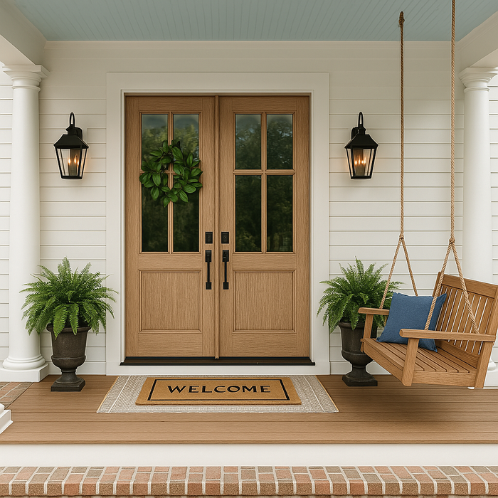 Large Wood'n Kit by Retique It in Pickled Oak for farmhouse double doors with a finished, inviting wood stain appearance.