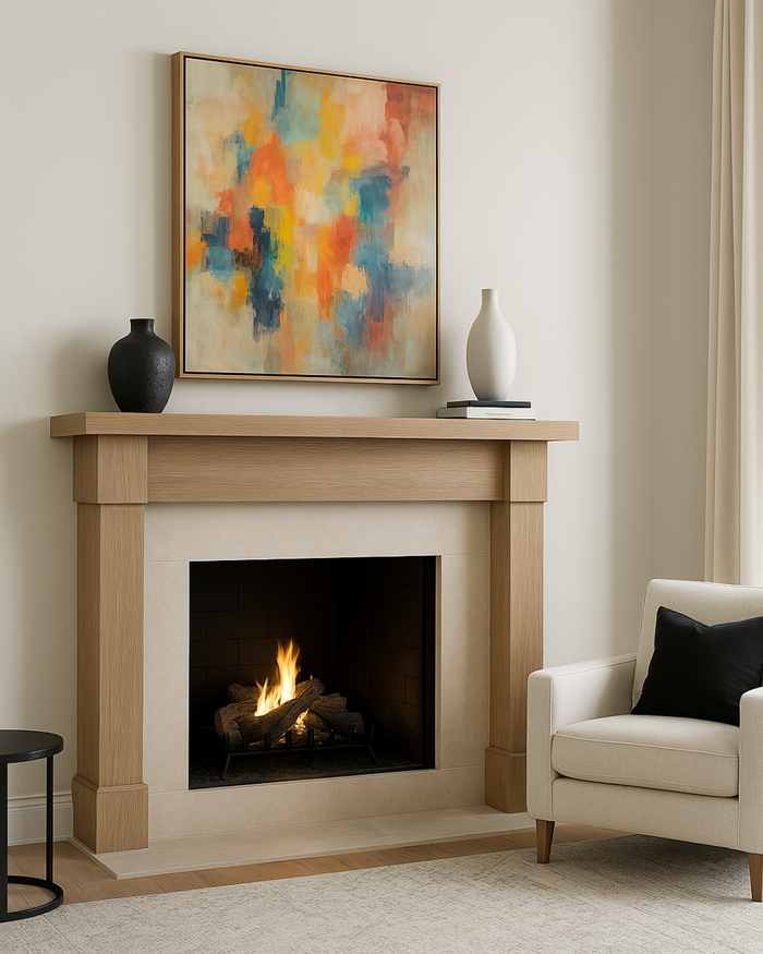 Retique It Wood'n Kit in Pickled Oak with four large containers, designed for a contemporary fireplace makeover finish.