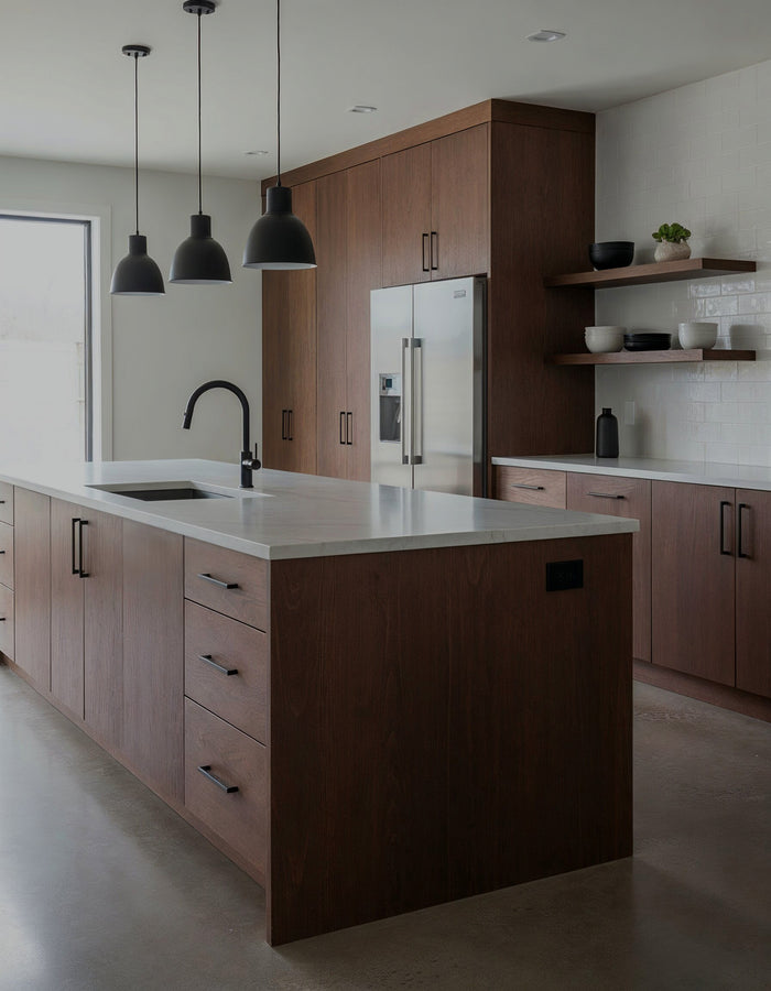 Large Red Mahogany Wood'n Finish Kit by Retique It for wood projects, shown with weathered black walnut kitchen surface.