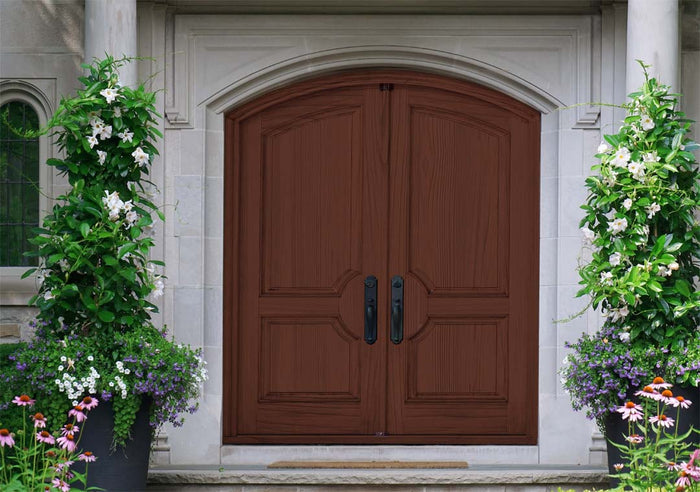 Retique It Wood'n Finish Kit in Red Mahogany for large projects, featuring wood grain textures on a double front door.