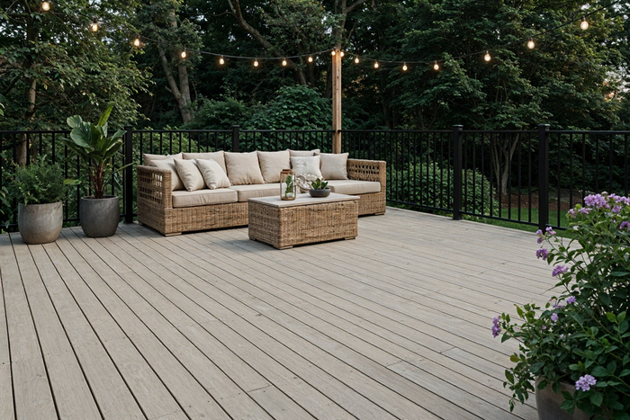 Sun-bleached decking wood finish kit from Retique It, featuring natural wood planks with a weathered, sun-kissed appearance.