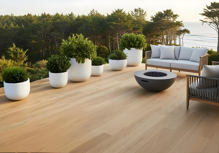Retique It White Oak decking wood stain applied to outdoor deck surface, showcasing natural wood grain and finish.