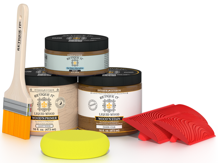 Retique It Multi-purpose Wood'n Kit in Dark Oak finish, showing the front of the Wood'n Finish Kit for wood staining and finishing
