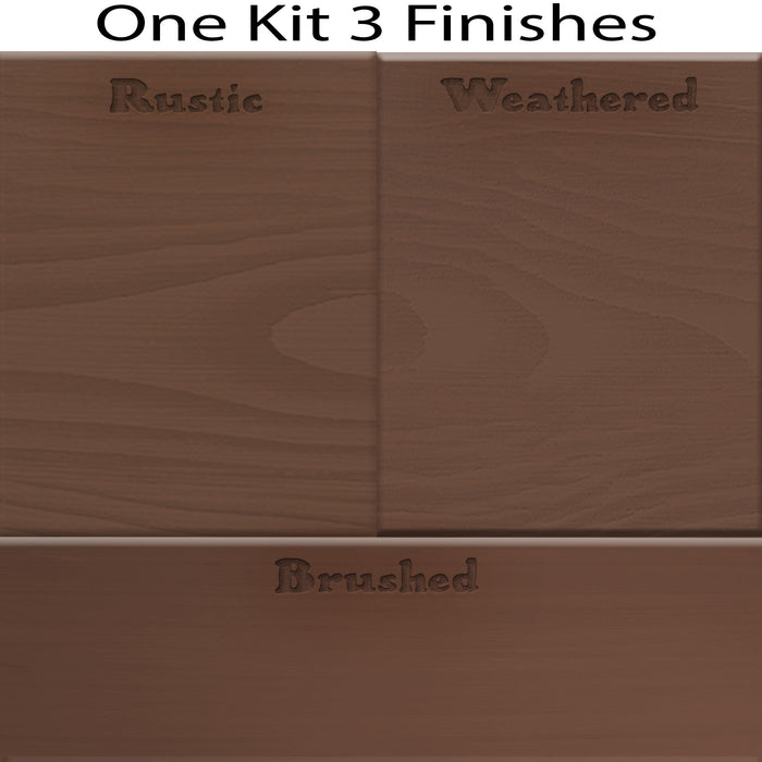 Swatch of Retique It Wood'n Kit Java finish showing three different wood stain colors on a sample board.