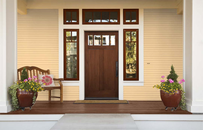 Retique It Wood'n Finish Kit in Java, a multi-purpose wood finishing kit displayed on a front door for interior or exterior use.