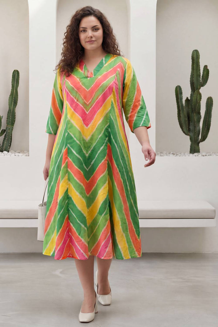 Multicolor Chevron Plus Size Midi Dress