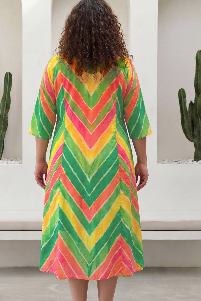 Multicolor Chevron Plus Size Midi Dress