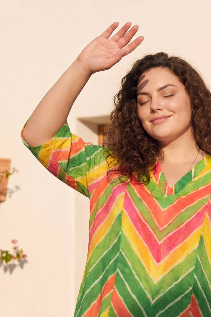 Multicolor Chevron Plus Size Midi Dress