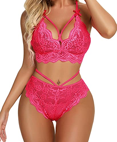 Namifin Women Lace Bralette and Panty Set Strappy Lace Lingerie